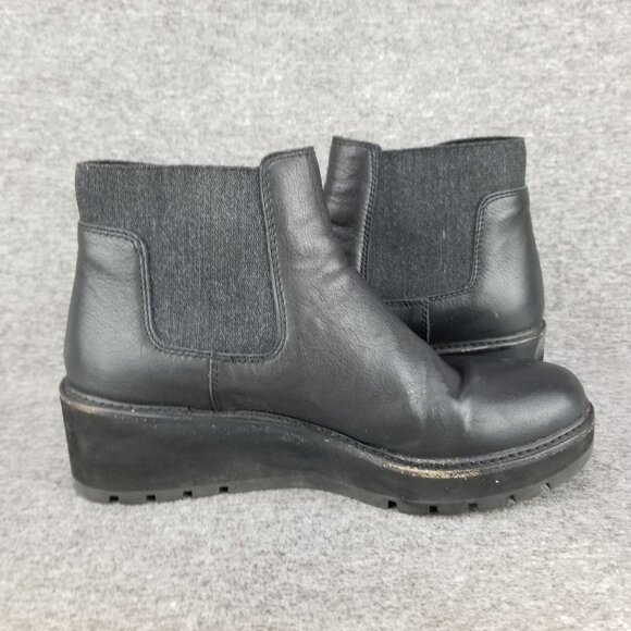 ✅Eileen Fisher Black Leather Chelsea Ankle Boot Womens 9.5 Pull On Wedge Booties - Picture 10 of 12